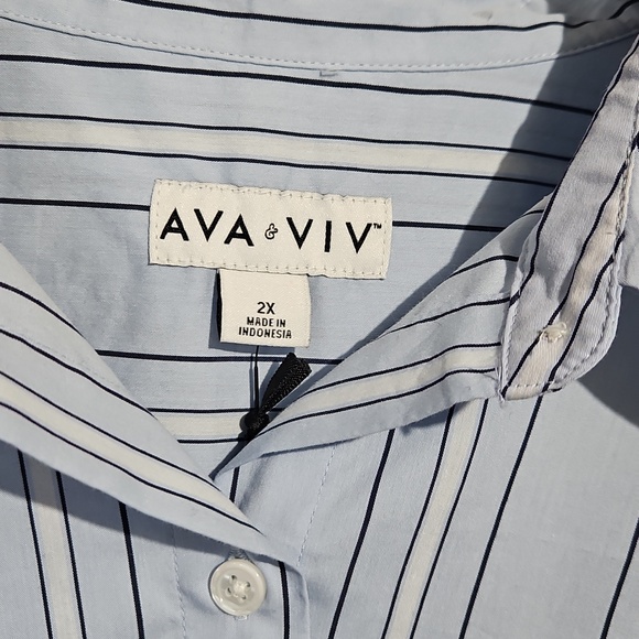 Ava & Viv Women's Light Blue Striped  Button Down Shirt - Picture 2 of 9
